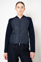 Tonet Knit Merino Wool Jacket with Quilted Front in Navy