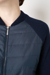 Tonet Knit Merino Wool Jacket with Quilted Front in Navy