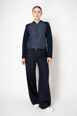 Tonet Knit Merino Wool Jacket with Quilted Front in Navy