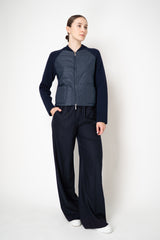 Tonet Knit Merino Wool Jacket with Quilted Front in Navy