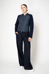 Tonet Knit Merino Wool Jacket with Quilted Front in Navy
