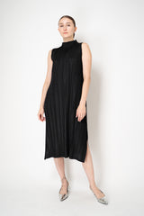 Pleats Please Issey Miyake Mellow Pleats Sleeveless Mock Neck Dress in Black