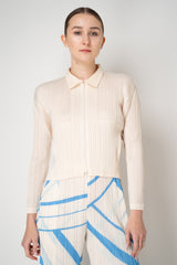 Pleats Please Issey Miyake Monthly Colors: August Collared Zip Jacket in Vanilla