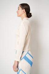 Pleats Please Issey Miyake Monthly Colors: August Collared Zip Jacket in Vanilla