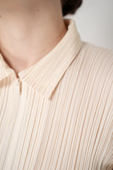 Pleats Please Issey Miyake Monthly Colors: August Collared Zip Jacket in Vanilla