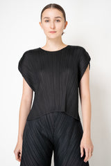 Pleats Please Issey Miyake Monthly Colors: July Round Silhouette Short Sleeve Top in Black