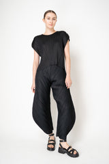 Pleats Please Issey Miyake Monthly Colors: July Round Silhouette Short Sleeve Top in Black