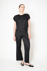 Pleats Please Issey Miyake Monthly Colors: July Round Silhouette Short Sleeve Top in Black