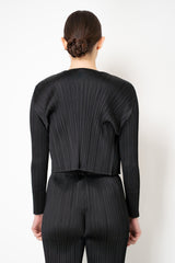 Pleats Please Issey Miyake Monthly Colors: September Open Front Cardigan in Black