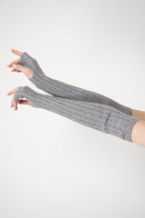 Tonet Wool Cashmere Rib Knit Fingerless Gloves in Light Grey