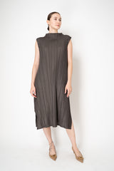 Pleats Please Issey Miyake Mellow Pleats Sleeveless Mock Neck Dress in Grey