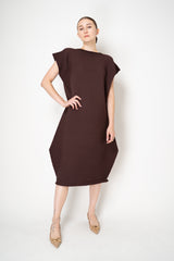Pleats Please Issey Miyake Zig Zag Knit Ankle Length Sleeveless Dress in Chocolate Brown