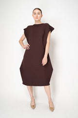 Pleats Please Issey Miyake Zig Zag Knit Ankle Length Sleeveless Dress in Chocolate Brown
