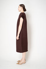 Pleats Please Issey Miyake Zig Zag Knit Ankle Length Sleeveless Dress in Chocolate Brown