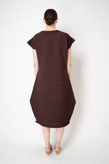 Pleats Please Issey Miyake Zig Zag Knit Ankle Length Sleeveless Dress in Chocolate Brown