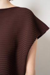 Pleats Please Issey Miyake Zig Zag Knit Ankle Length Sleeveless Dress in Chocolate Brown