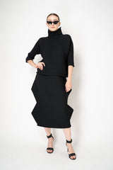 Pleats Please Issey Miyake Zig Zag Knit Ankle Length Skirt in Black