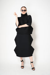 Pleats Please Issey Miyake Zig Zag Knit Ankle Length Skirt in Black