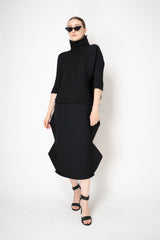 Pleats Please Issey Miyake Zig Zag Knit High Neck Pullover in Black
