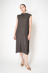 Pleats Please Issey Miyake Mellow Pleats Sleeveless Mock Neck Dress in Grey