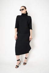 Pleats Please Issey Miyake Zig Zag Knit High Neck Pullover in Black