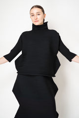 Pleats Please Issey Miyake Zig Zag Knit High Neck Pullover in Black