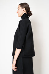 Pleats Please Issey Miyake Zig Zag Knit High Neck Pullover in Black