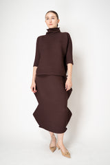 Pleats Please Issey Miyake Zig Zag Knit Ankle Length Skirt in Chocolate Brown