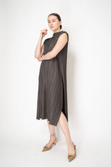 Pleats Please Issey Miyake Mellow Pleats Sleeveless Mock Neck Dress in Grey