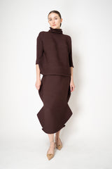 Pleats Please Issey Miyake Zig Zag Knit Ankle Length Skirt in Chocolate Brown
