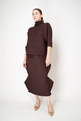 Pleats Please Issey Miyake Zig Zag Knit Ankle Length Skirt in Chocolate Brown