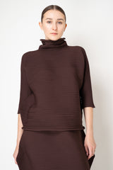 Pleats Please Issey Miyake Zig Zag Knit High Neck Pullover in Chocolate Brown