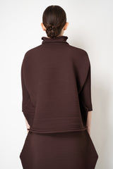 Pleats Please Issey Miyake Zig Zag Knit High Neck Pullover in Chocolate Brown
