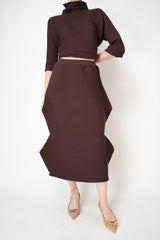 Pleats Please Issey Miyake Zig Zag Knit Ankle Length Skirt in Chocolate Brown
