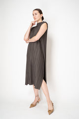 Pleats Please Issey Miyake Mellow Pleats Sleeveless Mock Neck Dress in Grey