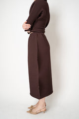 Pleats Please Issey Miyake Zig Zag Knit Ankle Length Skirt in Chocolate Brown