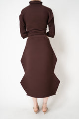 Pleats Please Issey Miyake Zig Zag Knit Ankle Length Skirt in Chocolate Brown