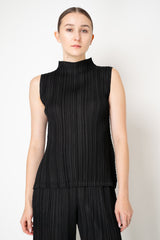 Pleats Please Issey Miyake Mellow Pleats Sleeveless Mock Neck Top in Grey