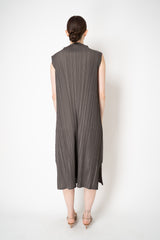 Pleats Please Issey Miyake Mellow Pleats Sleeveless Mock Neck Dress in Grey