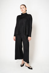 Pleats Please Issey Miyake Mellow Pleats Open Front Cardigan in Black