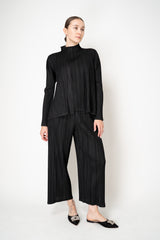 Pleats Please Issey Miyake Mellow Pleats Open Front Cardigan in Black