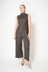 Pleats Please Issey Miyake Mellow Pleats Sleeveless Mock Neck Top in Black