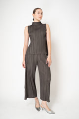 Pleats Please Issey Miyake Mellow Pleats Sleeveless Mock Neck Top in Black