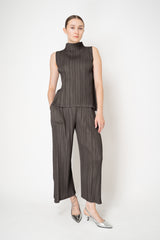 Pleats Please Issey Miyake Mellow Pleats Sleeveless Mock Neck Top in Black