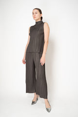 Pleats Please Issey Miyake Mellow Pleats Sleeveless Mock Neck Top in Black