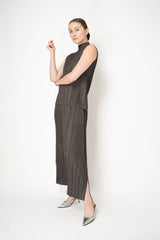 Pleats Please Issey Miyake Mellow Pleats Sleeveless Mock Neck Top in Black