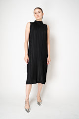Pleats Please Issey Miyake Mellow Pleats Sleeveless Mock Neck Dress in Black