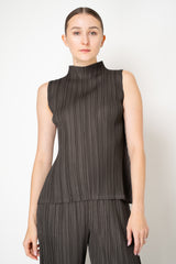 Pleats Please Issey Miyake Mellow Pleats Sleeveless Mock Neck Top in Black