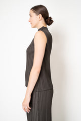 Pleats Please Issey Miyake Mellow Pleats Sleeveless Mock Neck Top in Black