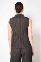 Pleats Please Issey Miyake Mellow Pleats Sleeveless Mock Neck Top in Black